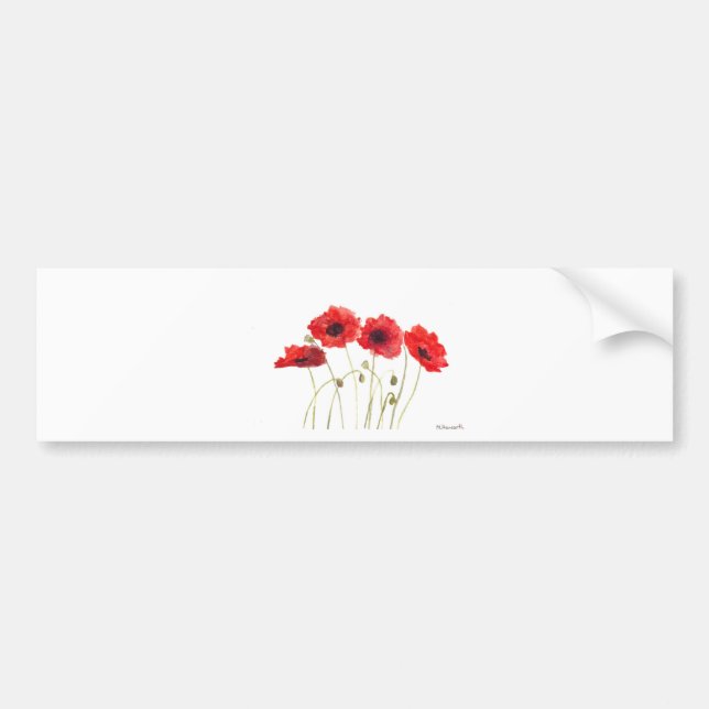 Adesivo Para Carro Poppies flores vermelhas aquarela papoula rústica (Frente)