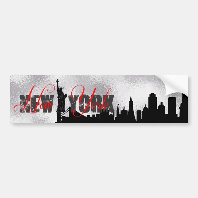 Adesivo Para Carro Prata, Black New York Skyline (Frente)