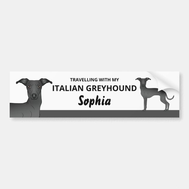 Adesivo Para Carro Preto - Viajando Com Meu Cão De Greyhound Italiano (Frente)
