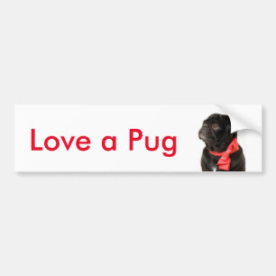 Adesivo Para Carro Pug preto com amor vermelho do arco um pug