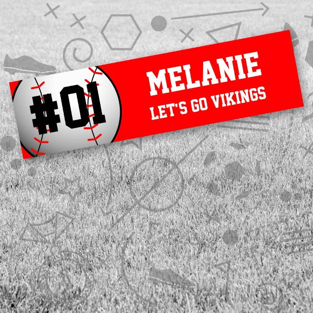 Adesivo Para Carro Red White Baseball Team (Red and White Baseball Let's Go Team Bumper Sticker. Celebrate your high school or college athlete.)