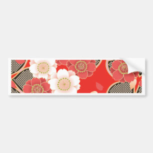 Adesivo Para Carro Red & White Sakura Japonês Kimono