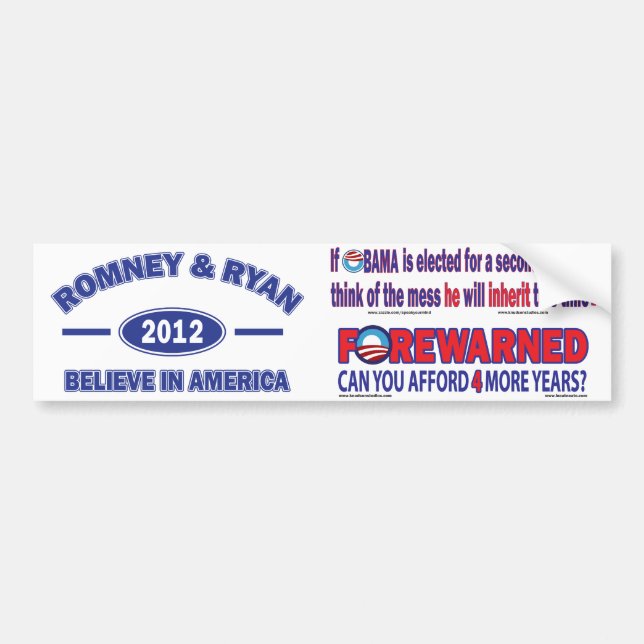 Adesivo Para Carro Romney E Ryan 2012 (Frente)