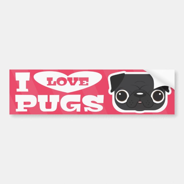 Adesivo Para Carro Rosa EU AMO o bumpersticker dos PUGS (Frente)
