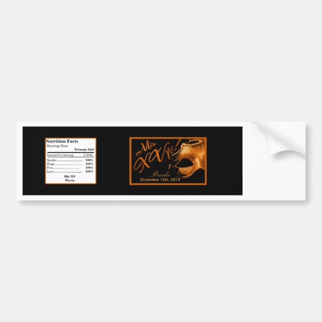 Adesivo Para Carro Rótulo da Garrafa Água Mis XV Laranja Preto (Frente)