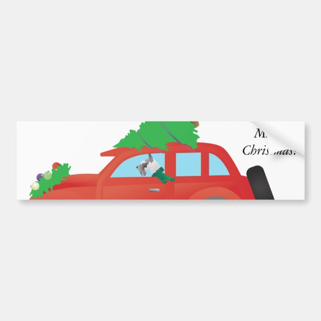 Adesivo Para Carro Schnauzer Dog Driving a Christmas Car with tree (Frente)