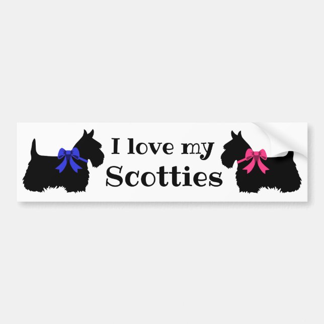Adesivo Para Carro Scottish Terrier, eu amo meus Scotties, com arco (Frente)