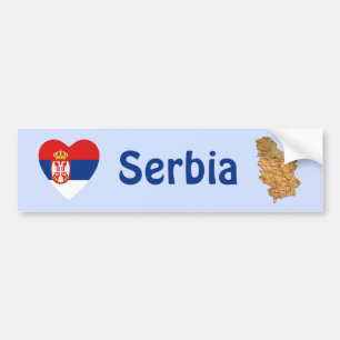Adesivo Para Carro Sérvia Flag Heart + Map Bumper Sticker