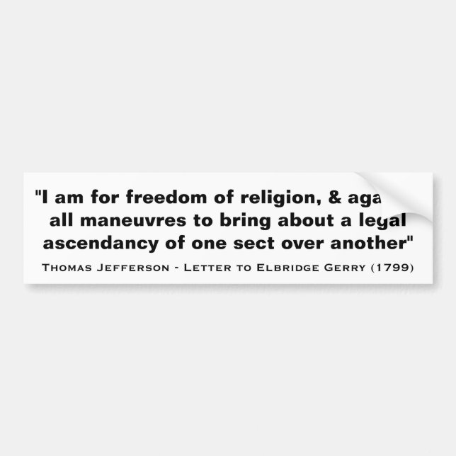 Adesivo Para Carro Sou pela liberdade religiosa de Thomas Jefferson (Frente)