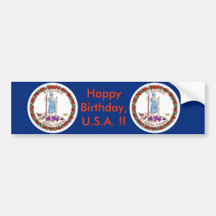 Adesivo Para Carro Sticker Flag da Virgínia, Feliz Aniversário dos