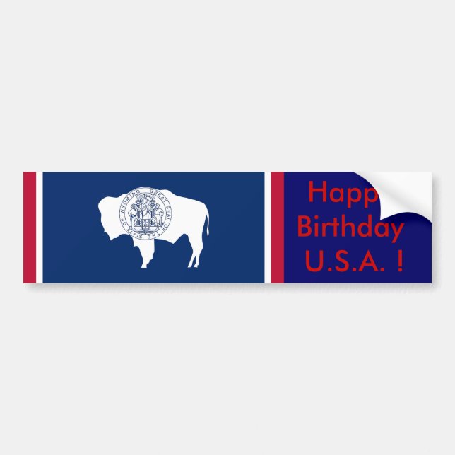 Adesivo Para Carro Sticker Flag do Wyoming, Feliz Aniversário dos EUA (Frente)
