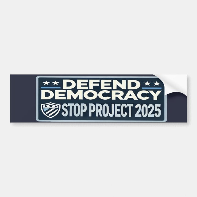 Adesivo Para Carro Stop Project 2025 - Defend Democracy - Vote Blue (Frente)