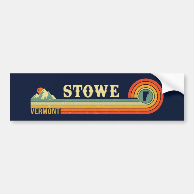 Adesivo Para Carro Stowe Mountain Vermont Retro Sunset Ski Souvenir (Frente)