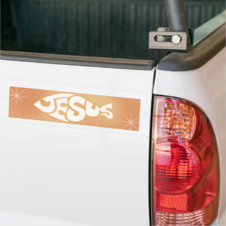 Adesivo Para Carro Texto de Jesus em Forma de Peixe Fundo Laranja