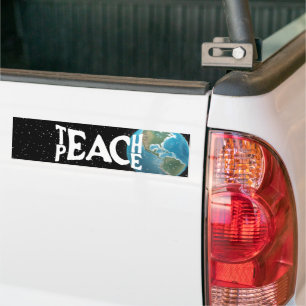 Adesivo Para Carro Texto "Teach Peace" e planeta Terra