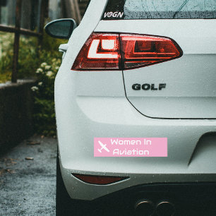 Adesivo Para Carro Tipografia "Mulheres na Aviação" minimalista, rosa
