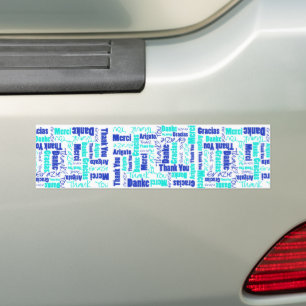 Adesivo Para Carro Tipografia multilíngue Obrigado em Blues
