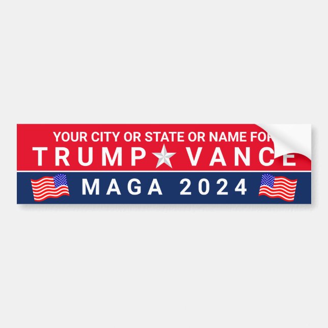Adesivo Para Carro Trump Vance 2024 MAGA Red Blue Flag Personalizado (Frente)
