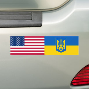 Adesivo Para Carro Ucrânia EUA, Tridente Americano de Bandeira Ucrani