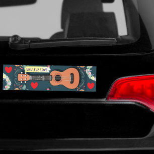 Adesivo Para Carro Ukulele Amor Coração Instrumento Musical Flor Boho