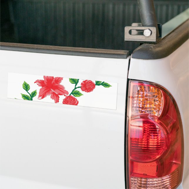 Adesivo Para Carro um monte de flores vermelhas num fundo branco (No caminhão)
