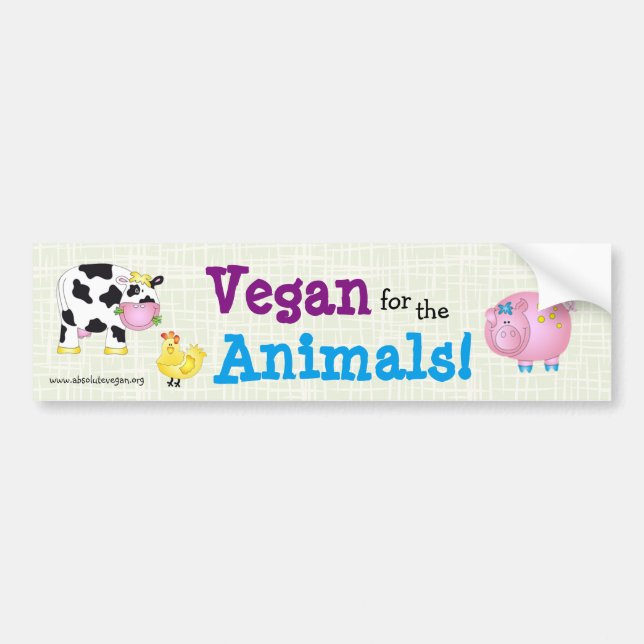 Adesivo Para Carro "Vegan para os animais! "com animais bonitos (Frente)