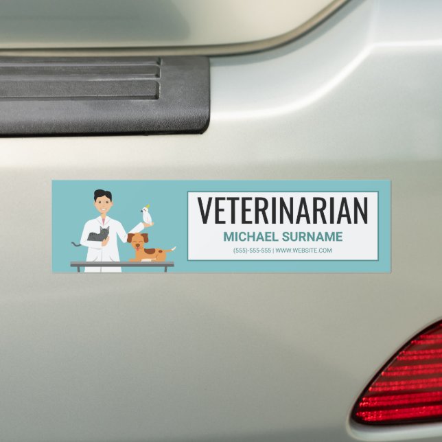Adesivo Para Carro Veterinário Com Animais E Texto Personalizado (No carro)