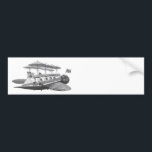 Adesivo Para Carro Vintage Science Fiction Steampunk Airship Eclipse<br><div class="desc">Ilustração Vintage preto e branco da ficção científica vitoriana viagem futurista e imagem de punk a vapor de transporte. Um dirigível com asas, hélice e guarda-chuva como copas que ajudam o navio a flutuar no ar. O capitão está na casa do leme onde aparece o nome do avião, o Eclipse....</div>