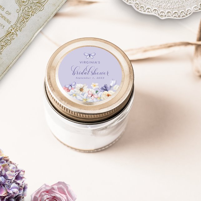 Adesivo para Chá de Panela Borboleta Roxa (Purple Butterfly Bridal Shower Sticker
)