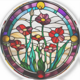 Adesivo para Jardim de Flores Redondo de Vidro Col