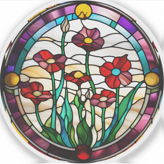Adesivo para Jardim de Flores Redondo de Vidro Col (Frente)