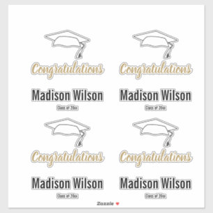 Adesivo Parabéns pretos e brancos com nome de Formando