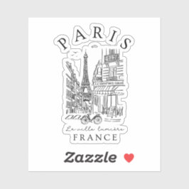 Adesivo Paris France – Souvenir Sketch Eiffel Tower & Café
