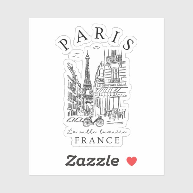 Adesivo Paris France – Souvenir Sketch Eiffel Tower & Café (Folha)