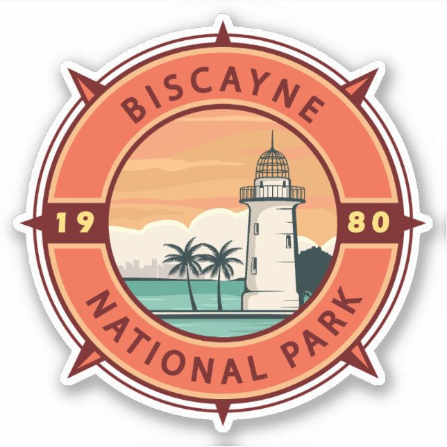 Adesivo Parque Nacional Biscayne Retro Compass Emblem (Frente)
