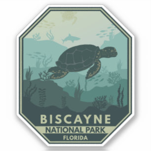Adesivo Parque Nacional Biscayne Turtle Retro Emblem