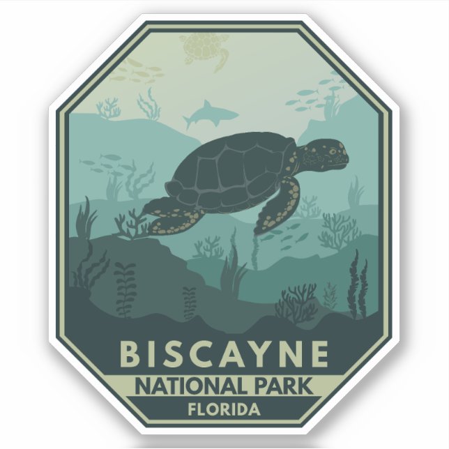 Adesivo Parque Nacional Biscayne Turtle Retro Emblem (Frente)