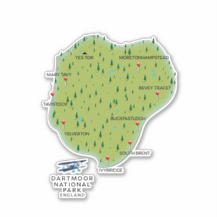 Adesivo Parque nacional de Dartmoor Inglaterra Mapa