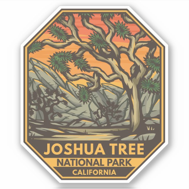 Adesivo Parque Nacional de Joshua Tree Sunset Retro Emblem (Frente)