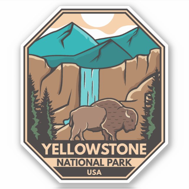 Adesivo Parque Nacional de Yellowstone, Retro de Bison Mín (Frente)