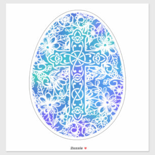 Adesivo Páscoa Blue Watercolor Cross Egg