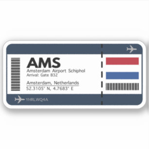 Adesivo Passagem de Embarque AMS Amsterdam - Bilhete de Ae