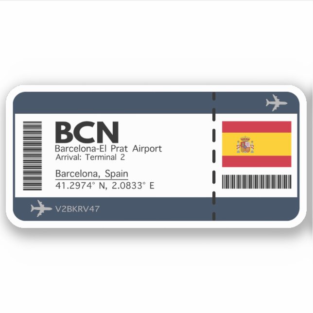 Adesivo Passagem de Embarque de Barcelona - Bilhete de Esp (Frente)
