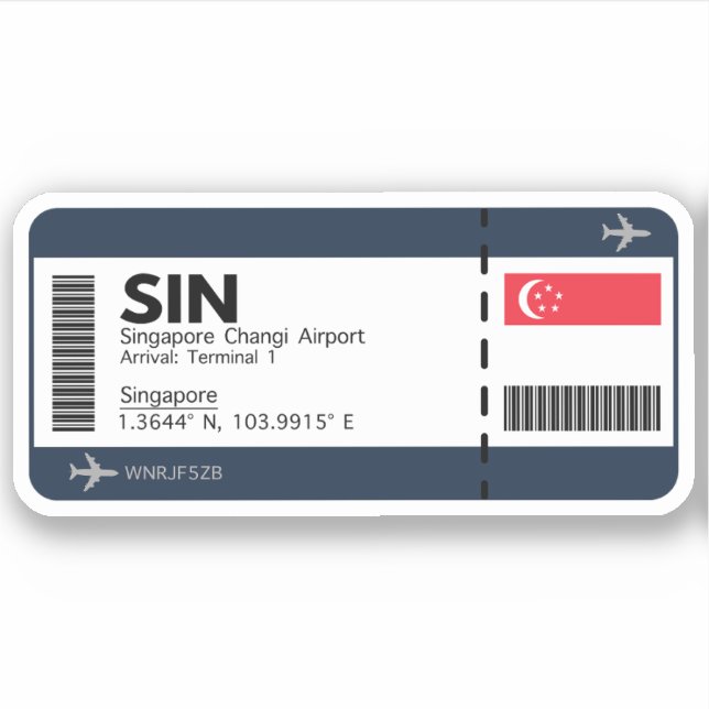 Adesivo Passagem de embarque de Singapura - Bilhete de Aer (Frente)
