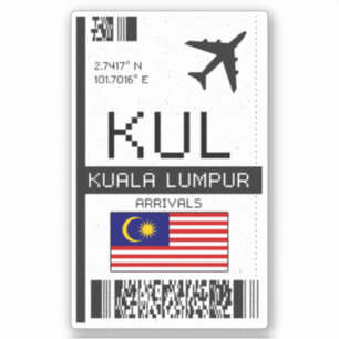 Adesivo Passagem de embarque KUL Kuala Lumpur - Aeroporto 