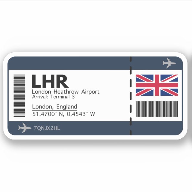 Adesivo Passagem de embarque LHR Londres - Bilhete de Lond