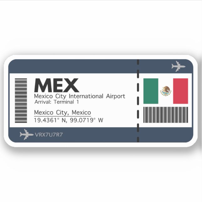 Adesivo Passagem de Embarque na Cidade do México - Bilhete (Frente)