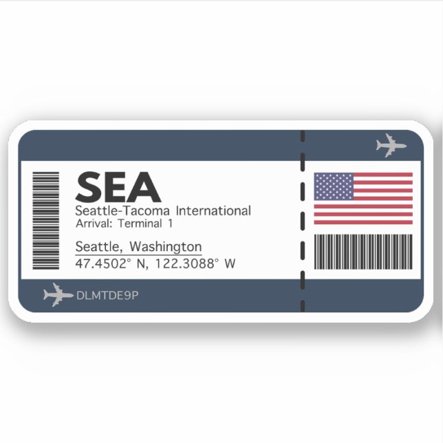 Adesivo Passagem de Embarque SEA Seattle - Bilhete EUA (Frente)