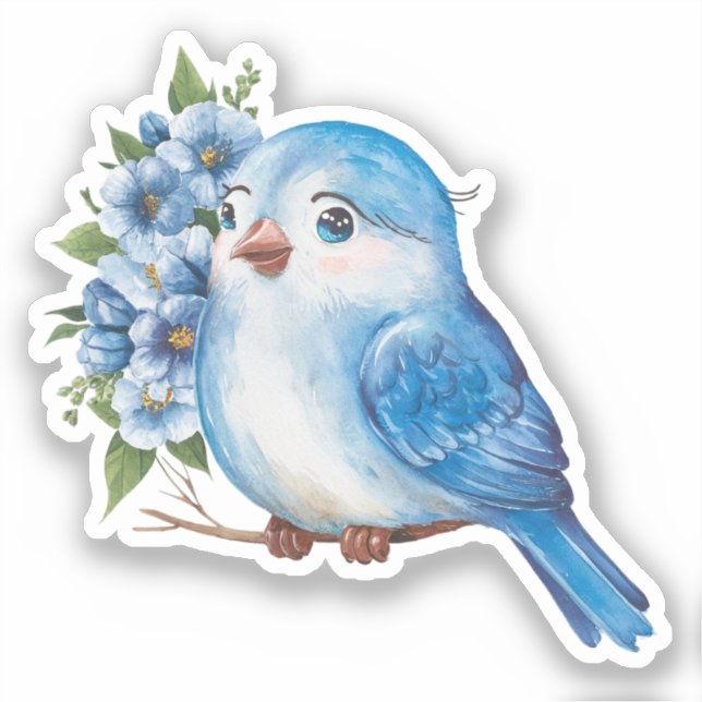 Adesivo Pássaro Azul com Flores (Frente)
