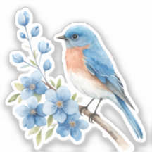 Pássaro azul com flores azuis